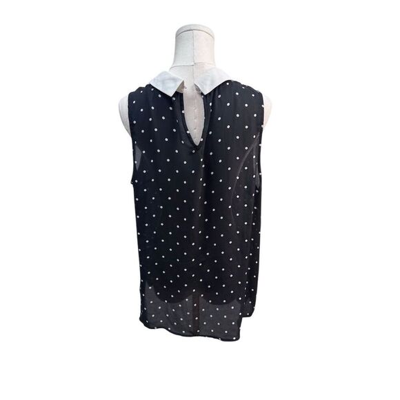 EUC CeCe Women's XL Black Sleeveless Polka Dot Blouse with Collar - Picture 2 of 5